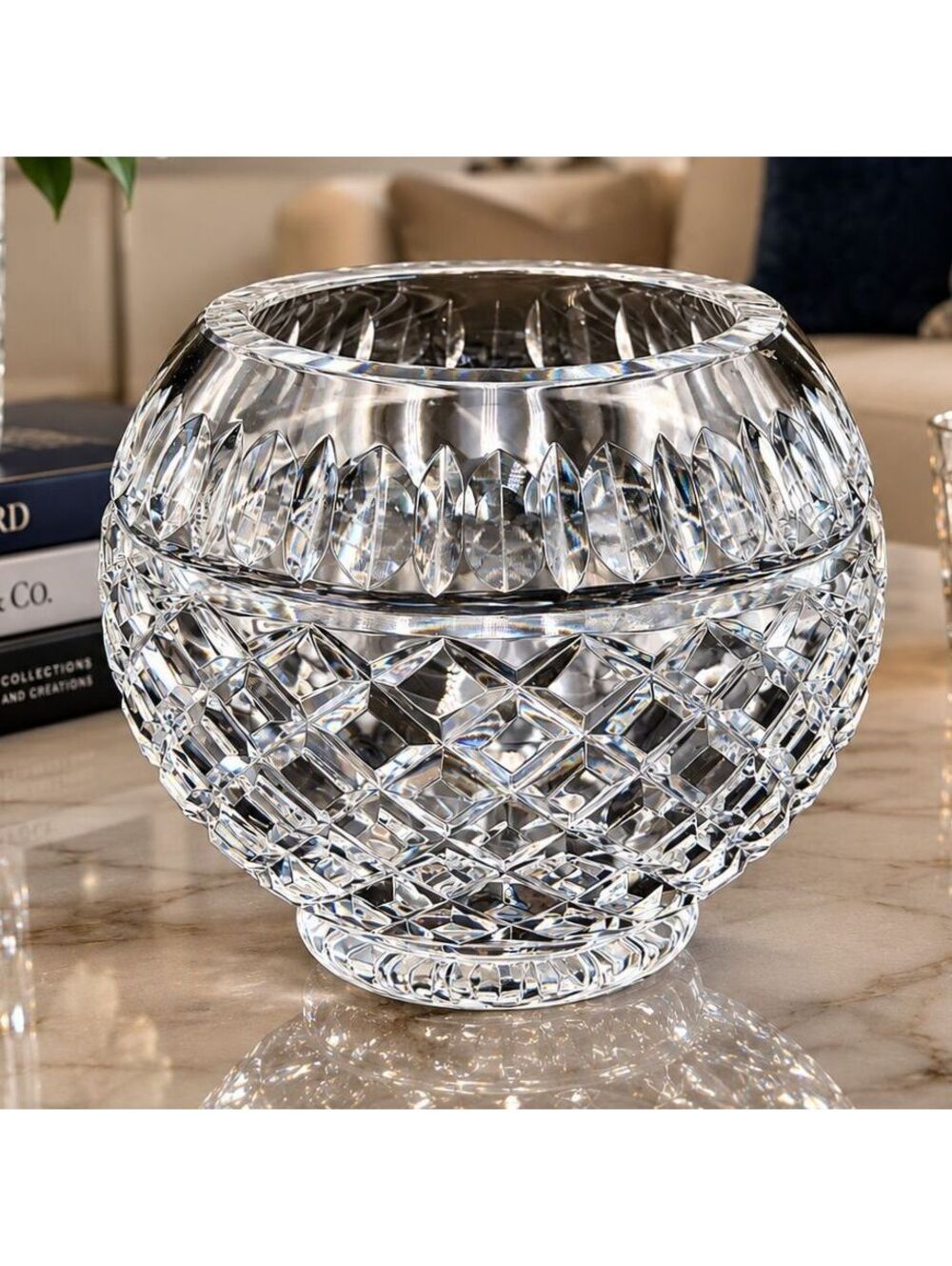 Vintage Cut Crystal Rose Bowl Vase Diamond Fan Pattern 5.5" Heavy Glass